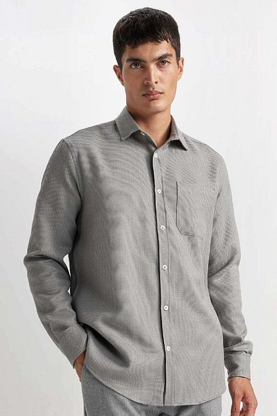 DeFacto Bavlněná košile s dlouhým rukávem Polo Neck Regular Fit D4976Ax24Au