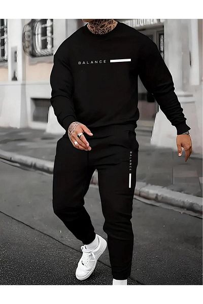 NO 601 Ανδρικό σετ φόρμας Black Balance με στάμπα