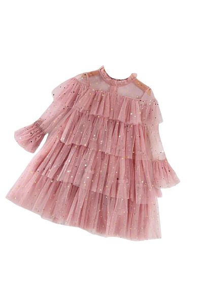 Petityu Long Sleeve Pink Tutu Girls Birthday Dress