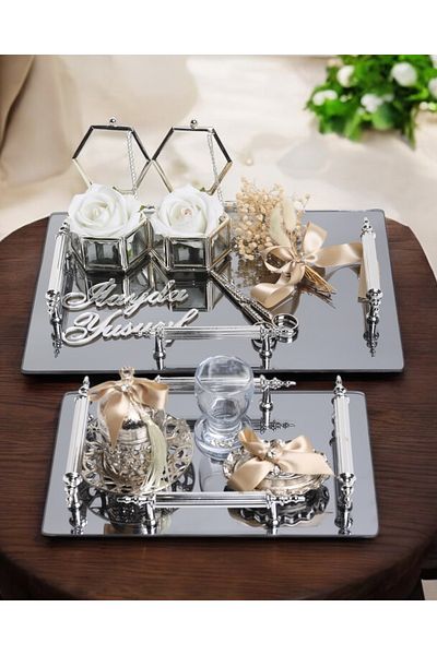 CyzHome Reverence Silver Promise Tray and Groom Tray