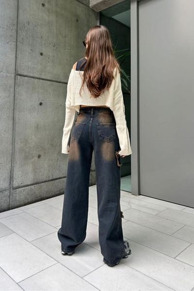 Karakedi Street Style Dark Navy Blue Star Washed φαρδύ τζιν παντελόνι