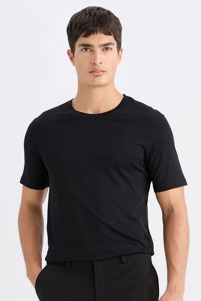 DeFacto Slim Fit Cycling T-shirt - Απλό κοντομάνικο Modal Blended Cotton Basic Collar