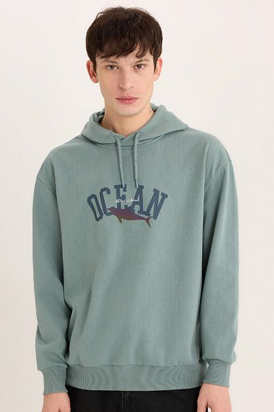 DeFacto Boxy Fit bedrucktes Sweatshirt mit Kapuze E3207AX24WN