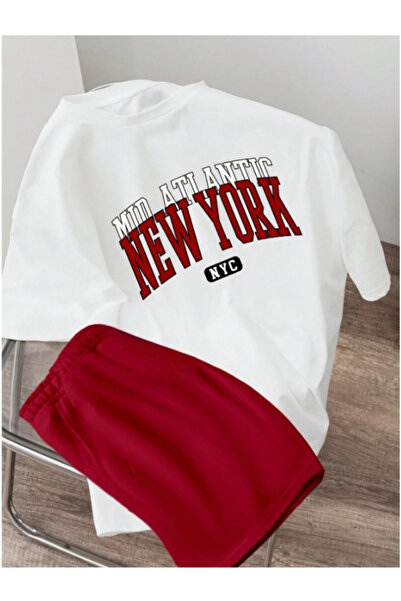 MOONBULL Set tricou-short oversize unisex cu imprimeu New York