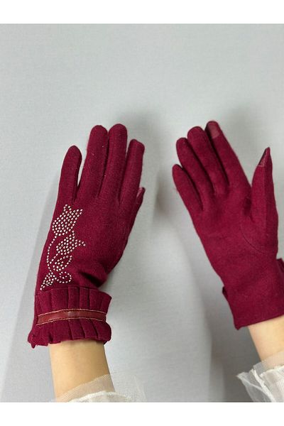 Gönülden Tasarım Flower Patterned Rush Touch Finger Women's Gloves Cashmore