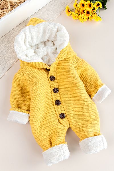 Babymod Knitwear Knitted Welsoft Lined Hooded Winter Baby Rompers