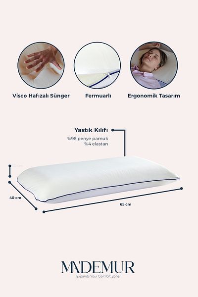 MA'DEMUR 70X40X11 cm Visco Technology Long Classic Hotel Pillow - for Sleeping Comfort