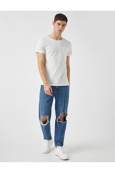 Koton Basic-T-Shirt mit Rundhalsausschnitt, kurzen Ärmeln und Taschendetail