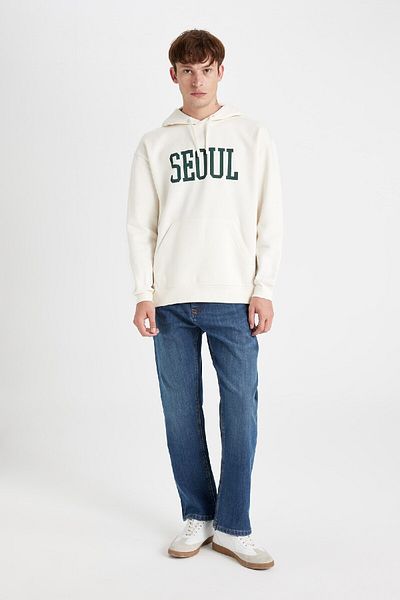 DeFacto Boxy Fit bedrucktes Sweatshirt mit Kapuze und Taschen D1780ax24wn