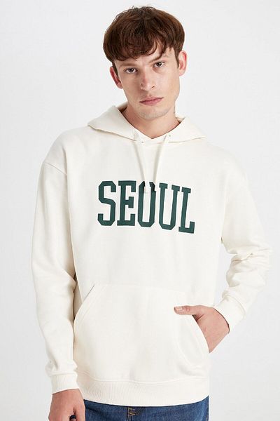 DeFacto Boxy Fit bedrucktes Sweatshirt mit Kapuze und Taschen D1780ax24wn