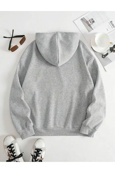 THE WHITE Unisex Gray Cotton Kangaroo Pocket Hooded Sweatshirt