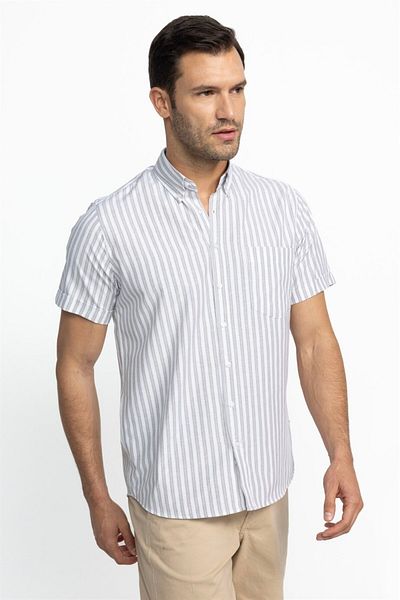 Tudors Men's Regular Fit Classic Cut Button Collar Striped Cotton Shirt
