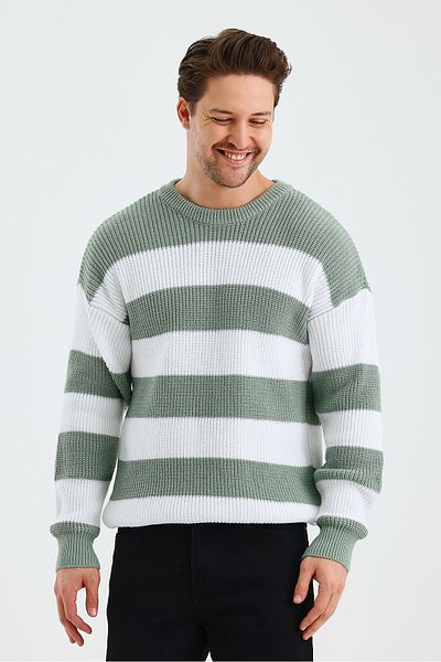 Tarz Cool Men's Color-Blocking Regular Crew Neck Knitwear Sweater