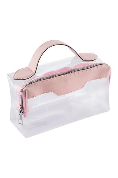 NS reliable Geantă de machiaj roz funcțională transparentă NS Clearstyle (21X7,5X11 CM)