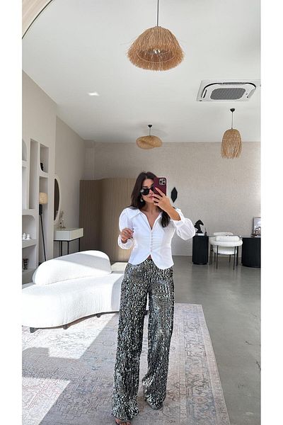 Buket Teke Silver Sequined Trousers