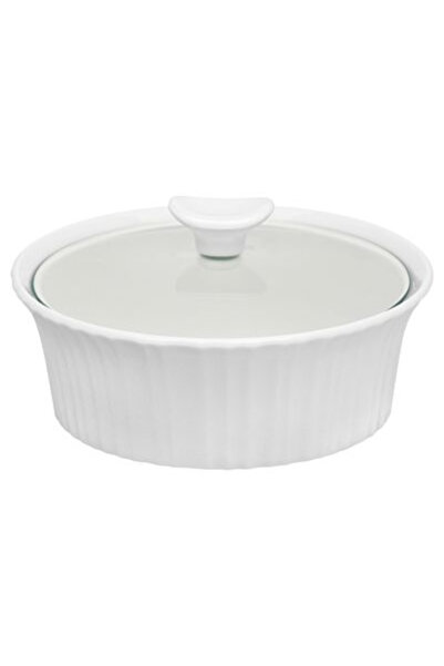 CORNINGWARE طبق خزفي مع غطاء زجاجي أبيض سعة 1.5 لتر.