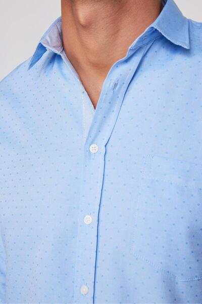 Tudors Erkek Regular Fit Klasik Kesim Spor Yaka Armürlü Oxford Garnili Mavi Gömlek