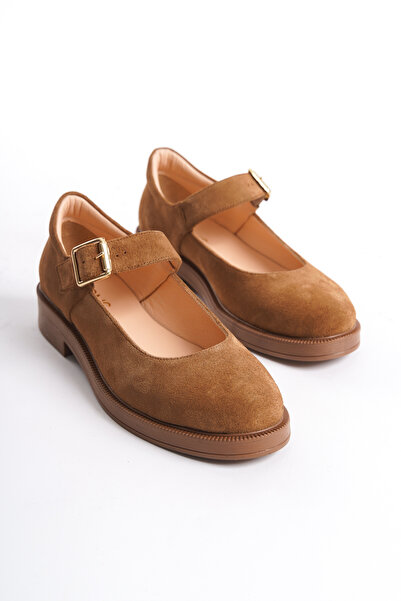 GNS Shoes Baleri̇n Hakiki Deri Taba Süet Kadın Ayakkabısı