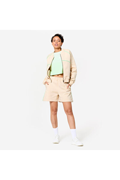 Decathlon Жіноча куртка-бомбер Domyos на блискавці — бежева/зелена смужка