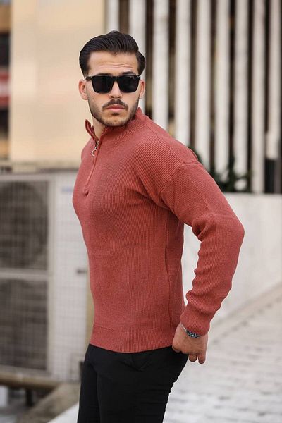 NO1 KONSEPT Pulover din tricotaje din țiglă din Thessaloniki cu jumătate de fermoar