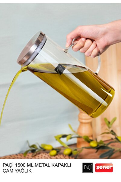 Amentes Çelik Kapaklı Vakumlu Borosilikat Cam Yağlık Sirkelik Yağlık Etiket Hediye