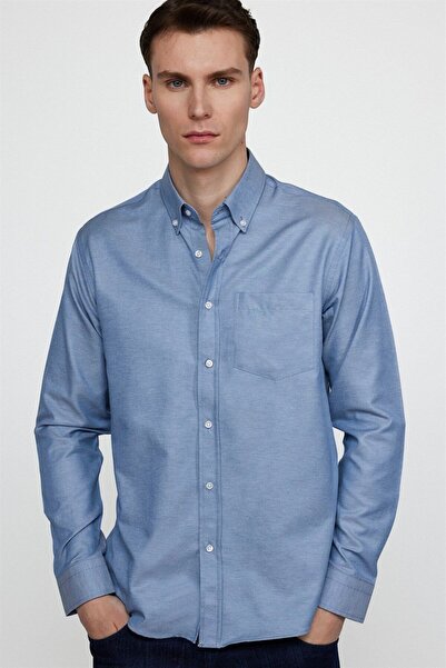 Tudors Мъжка сива риза с копчета и джобове с класическа кройка и плътно деколте