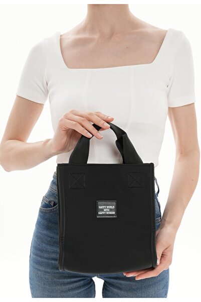 WITH-W Kadın Siyah Deri Model El Ve Omuz Çantası Bucket Tnc1006