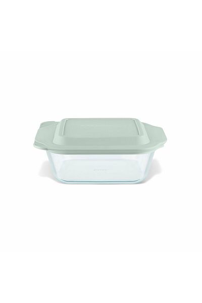 Pyrex Baking Dish Glass With Sage Lid 8x8In.