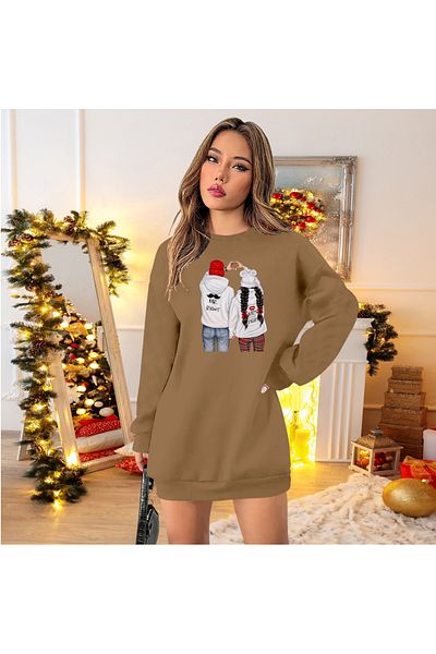 Kokosh moda Γυναικείο μακρυμάνικο φόρεμα με λαιμόκοψη με στάμπα βισκόζης με δύο κλωστές
