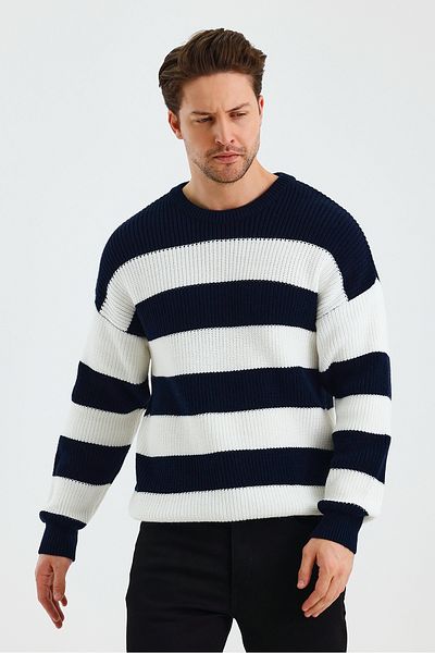 Tarz Cool Men's Color-Blocking Regular Crew Neck Knitwear Sweater