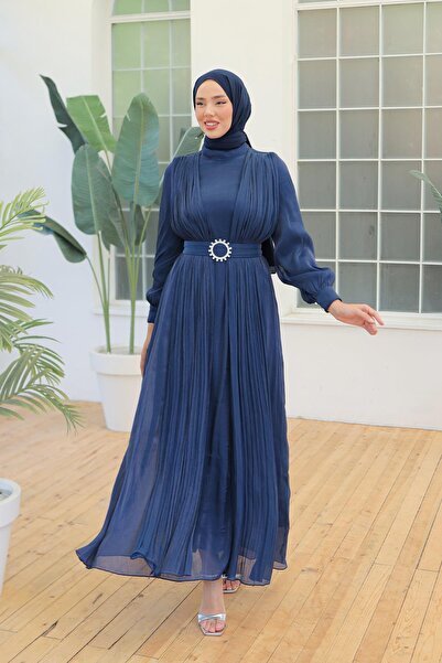 Hakimoda فستان سهرة إسلامي باللون الأزرق الداكن من هافين إشيلتي