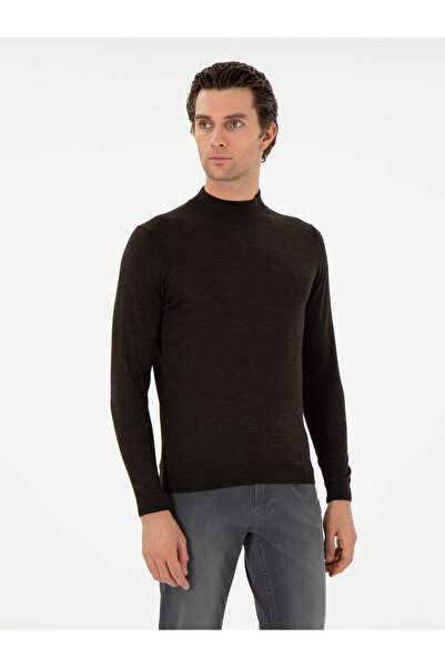 Cacharel Koyu Yeşil Slim Fit Kaşmir İpek Karışımlı Çeyrek Balıkçı Yaka Triko ...