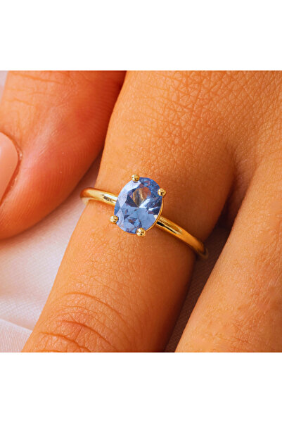 FasekGold Gümüş Yüzük - 1.50 Ct London Blue Topaz Tektaş 925 Ayar Gümüş Evlil...