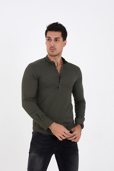 jack carisma Ανδρικό πουκάμισο Half Placket Judge Collar Lycra Cotton Φαρδύ Slim Fit Ανδρικό πουκάμισο