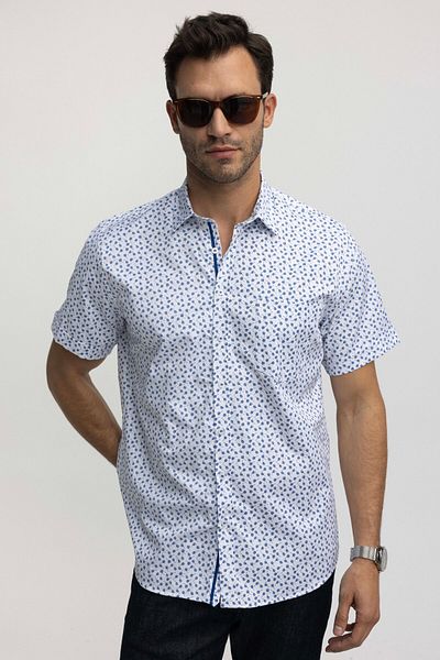 Tudors Men's Regular Fit Classic Cut Printed Lycra Collar Hidden Button White Shirt