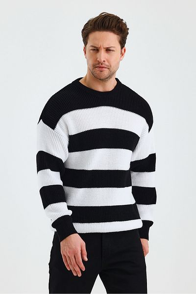 Tarz Cool Πλεκτό πουλόβερ ανδρικό Color Block Regular Crew Neck