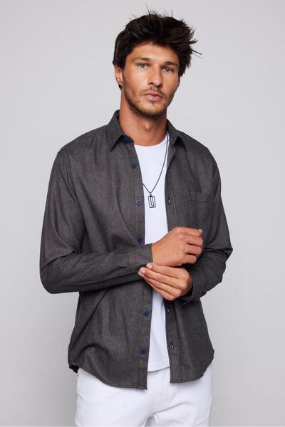 Tudors Klasik Fit Uzun Kollu Geniş Kesim Tek Cep Biyeli Yaka Düz Kışlık Oduncu Kahverengi Erkek Gömlek