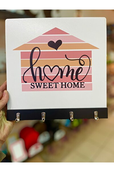 Mr Home Ahşap Anahtarlık Askısı-Home Sweet Home Baskılı Anahtarlık Askısı