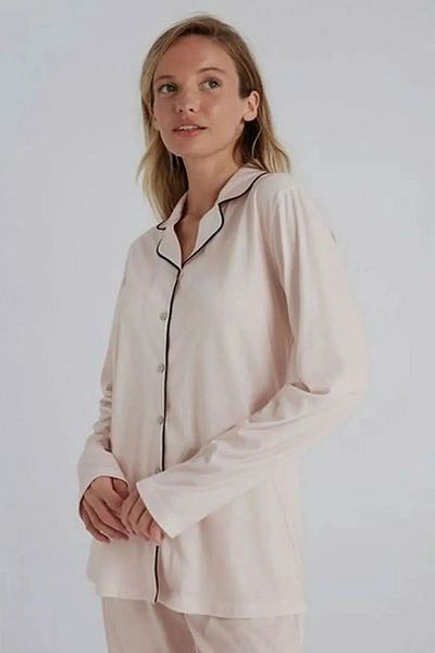 Eros Pijama Women's Cotton Ribbed Shirt and Pajamas Set - Front Button, Boxed