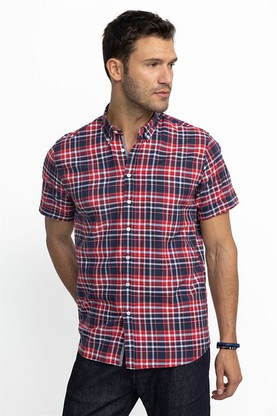 Tudors Classic Fit Short Sleeve Plaid Button Collar Men's Shirt