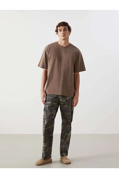 LC Waikiki Ανδρικό μπλουζάκι XSIDE Brown Crew με κοντό μανίκι χτενισμένο βαμβακερό