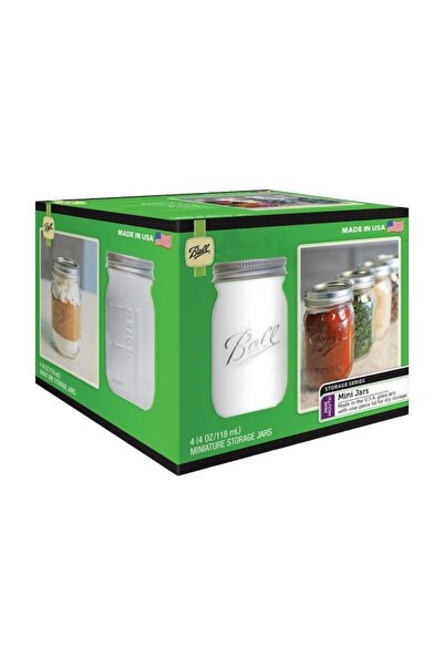 Ball Mini-Mouth Storage Jars, 4 oz, 4-Pack, small clear glass jars with two-p...