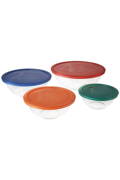 Pyrex Mixing Bowl Set Colored Lids 8 Pc