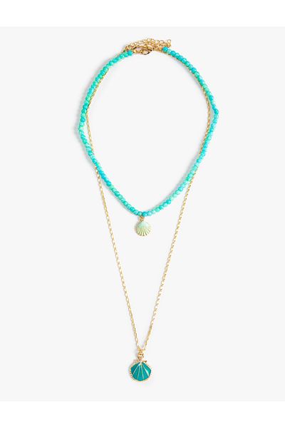 Koton Necklace 2 Rows Beaded Seashell Charm Detailed