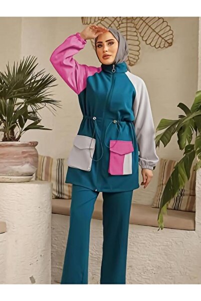 mimi moda طقم حجاب إنديجو كبير الحجم - كريب مزدوج نسائي