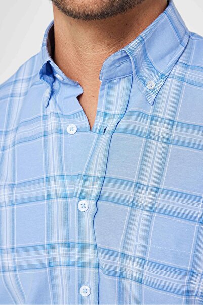 Tudors Erkek Regular Fit Klasik Kesim Düğmeli Yaka Küçük Kareli Pamuklu Gömlek