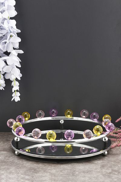 AKSESUAR EVRENİ Livon Crystal Beaded Luxury Tray Chrome