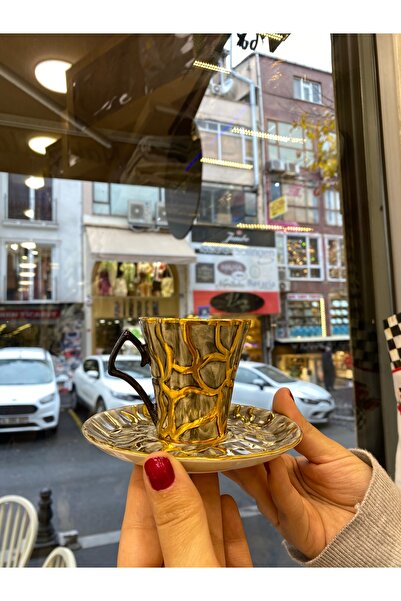 LİLA EXCLUSİVE Adetli El Boyaması Altın kaplama Fincan