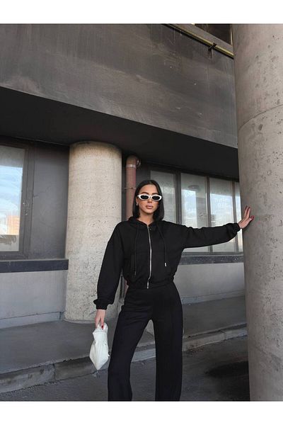 sportiness Hooded Zipper Wide Leg Modal Fabric Tracksuit Suit