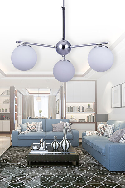 Aydınlatma Dünyam Larissa 3lü Krom Beyaz Top Avize